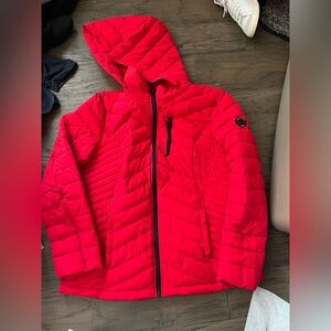 Nautica Bright Red Quilted Packable Hooded Jacket